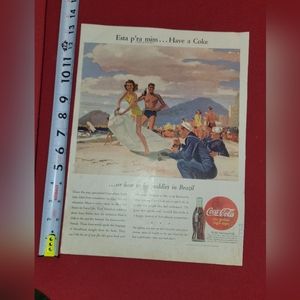 1945 Coke Brazil Copacabana Beach US Navy sailor art Coca Cola vintage print ad